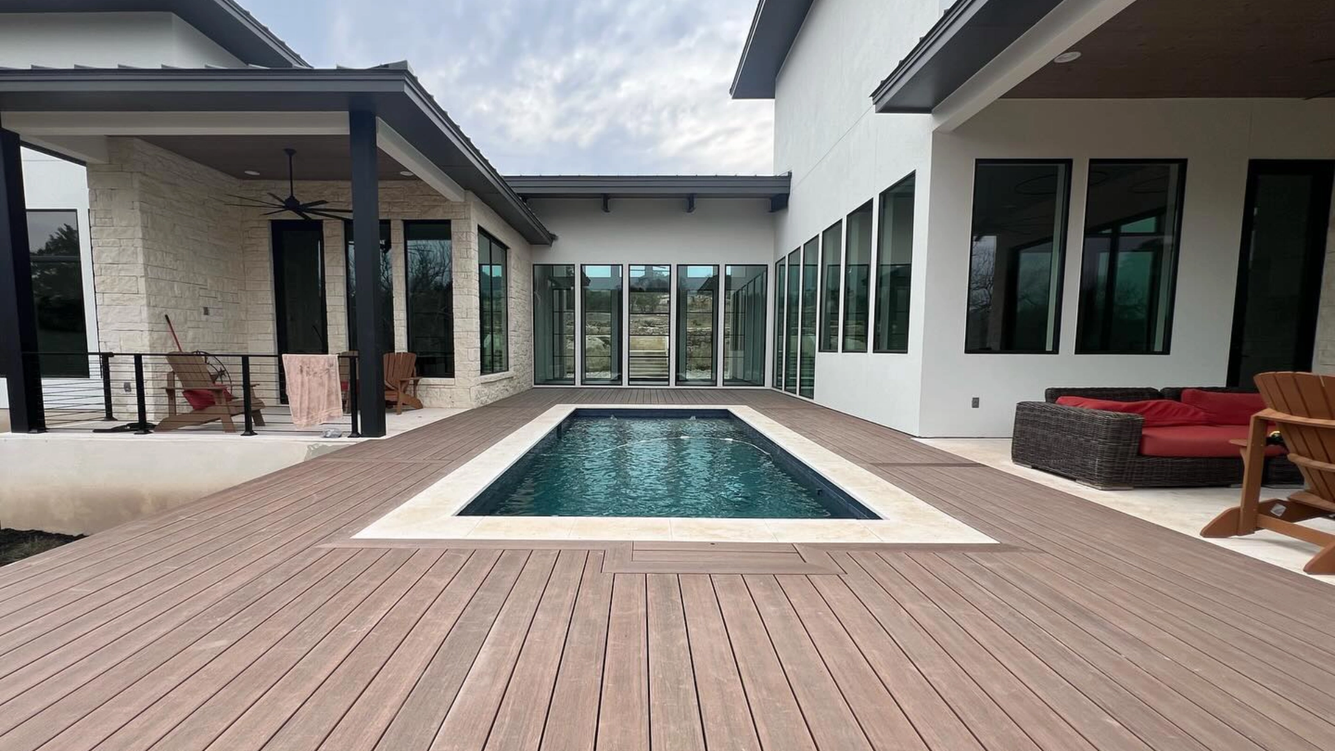 Pool pvc deck with a wooden tone